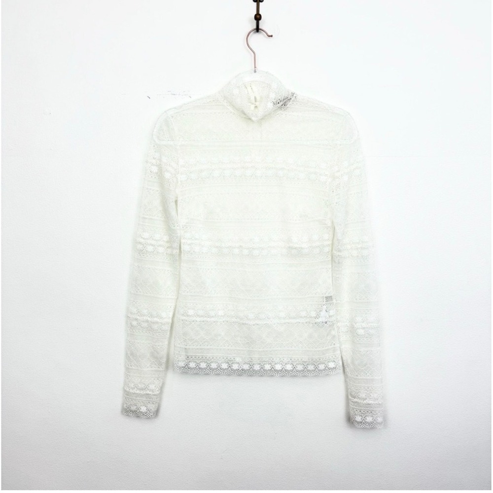 Dorothee Schumacher White Sheer Lace Mock Neck Top XS Romantic Designer